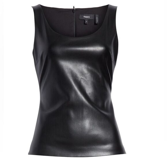 THEORY Scoop Neck Faux Leather Tank Top, Black, Small, (4/6), Designer, NWT - Picture 10 of 16